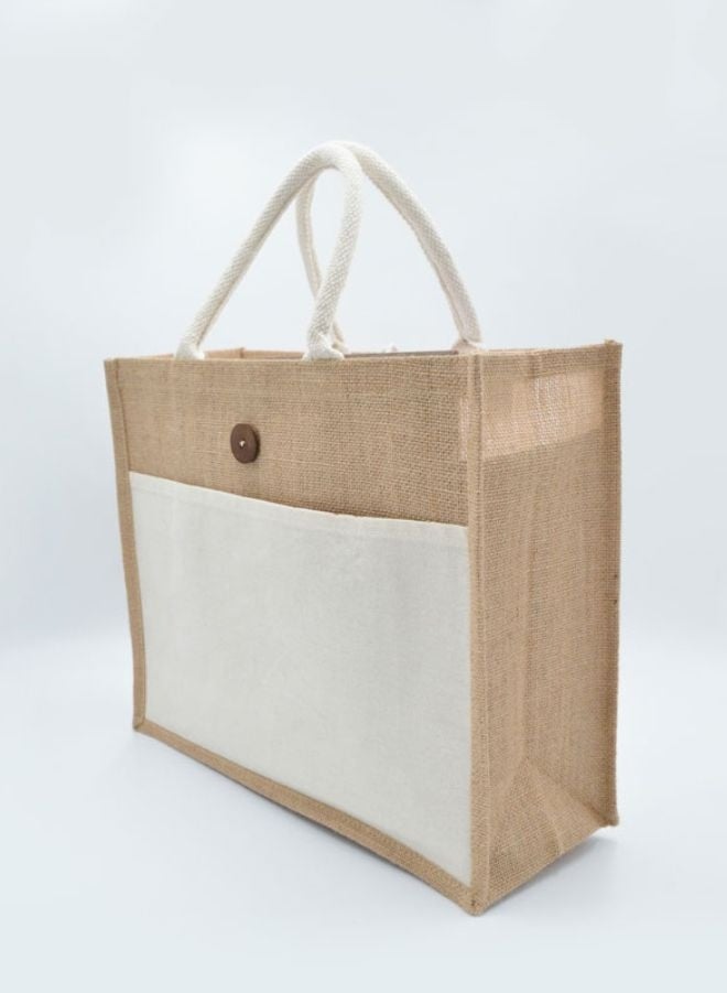 Fatio Set of 10 Eco-Friendly Jute Canvas Bag – Natural Jute & Cream Canvas with Button - Image 1